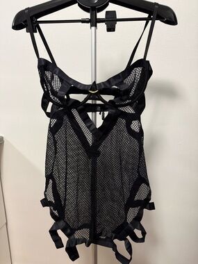 Fashion Nova Strappy Lace Lingerie Dress Black L/XL Babydoll